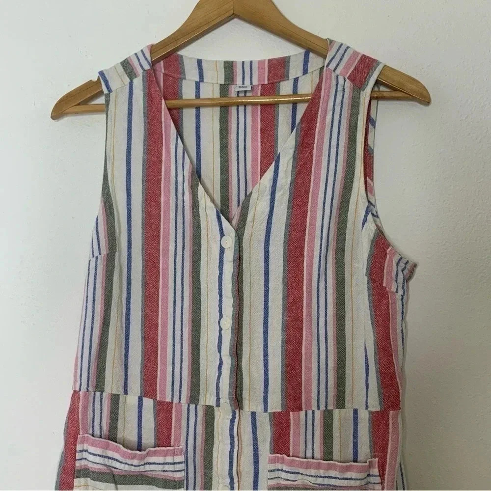 Old navy womens striped midi dress sleeveless linen blend pockets v neck sz L - Picture 7 of 8